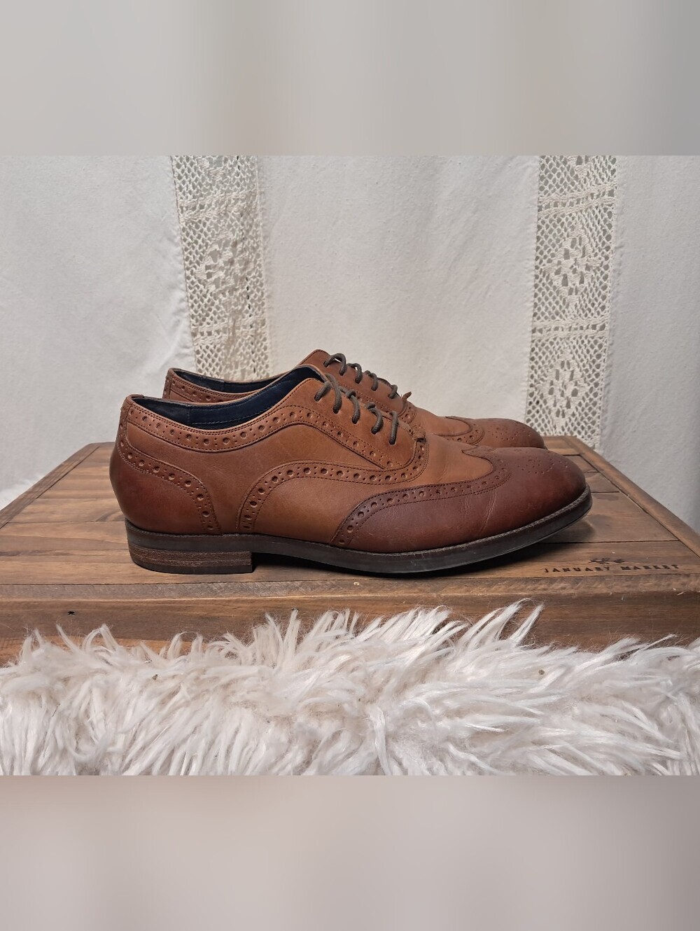 Cole Haan Men's Wayne Leather Wingtip Oxford Dress Shoes Brown Size 7 - Picture 6 of 8